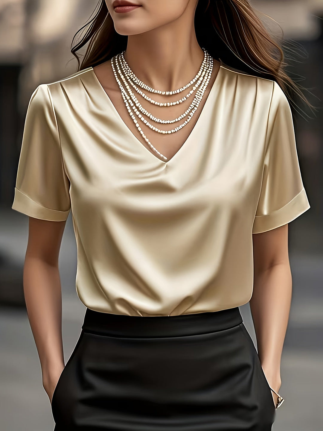 Dames Draped V-Hals Blouse - Elegante Draping