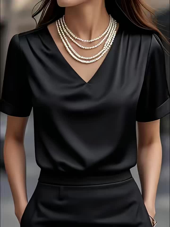 Dames Draped V-Hals Blouse - Elegante Draping