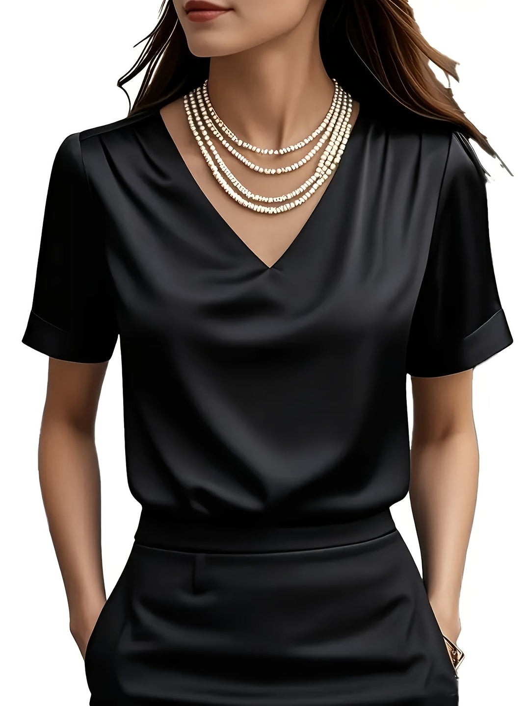 Dames Draped V-Hals Blouse - Elegante Draping