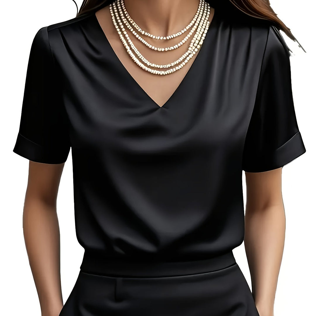 Dames Draped V-Hals Blouse in zwart, Elegante Draping