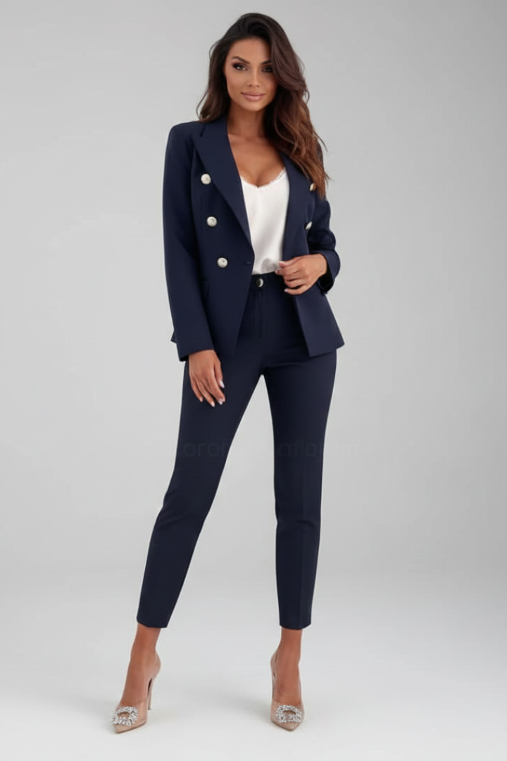 Dames Dubbelrij Blazer Pak in marineblauw, Elegant Tweedelig Set