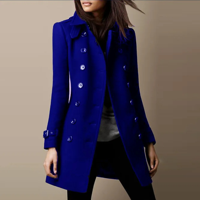 Dames dubbelrij jas - klassieke snit - Blauw