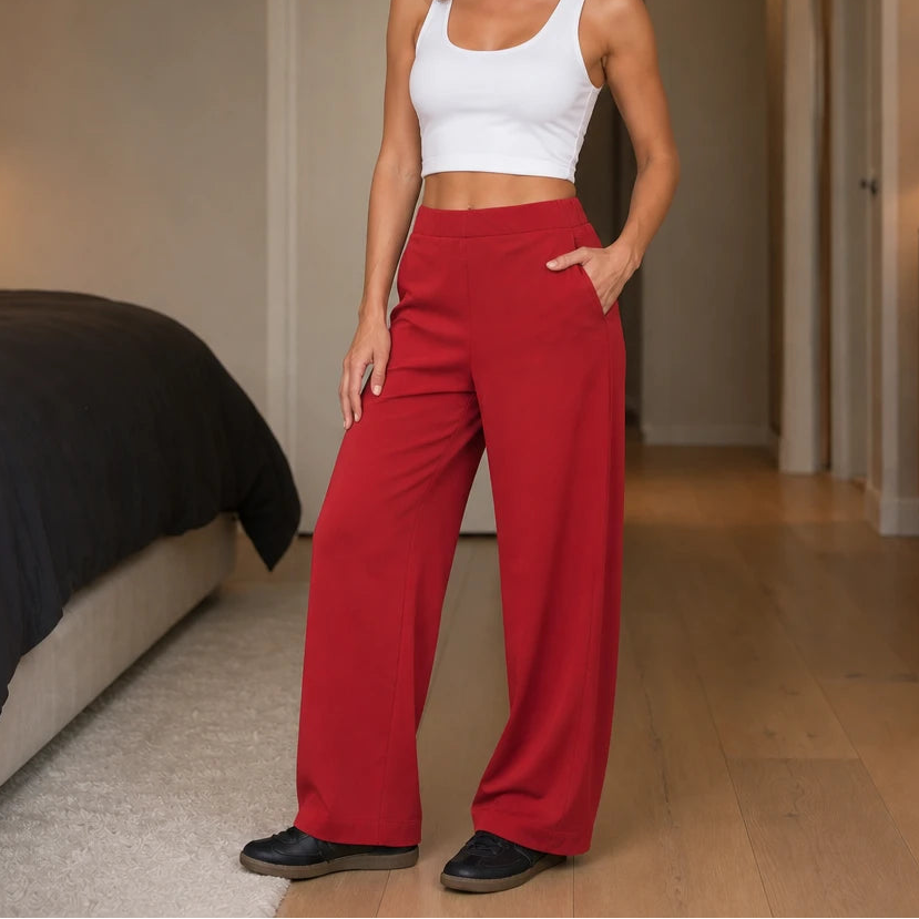 Dames elastische taille broek tapered ankle in roestbruin, comfortabel en stijlvol