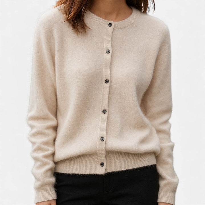 Dames fijngebreide knoopvest in beige, klassieke cardigan