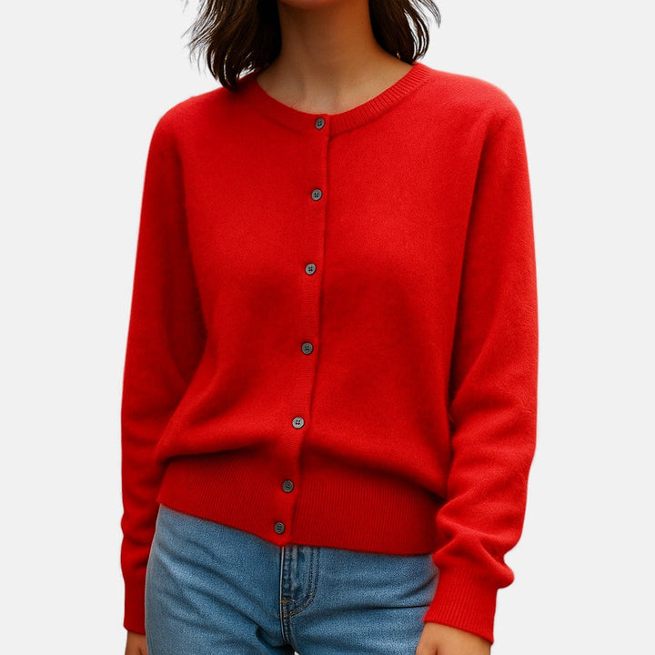 Dames fijngebreide knoopvest in rood, klassieke cardigan