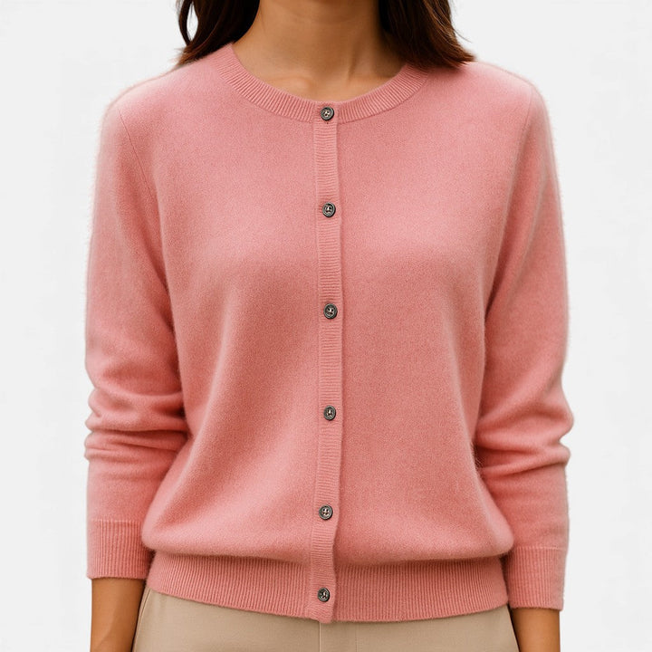 Dames fijngebreide knoopvest in roze, klassieke cardigan
