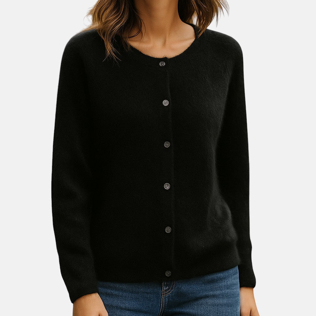 Dames fijngebreide knoopvest in zwart, klassieke cardigan
