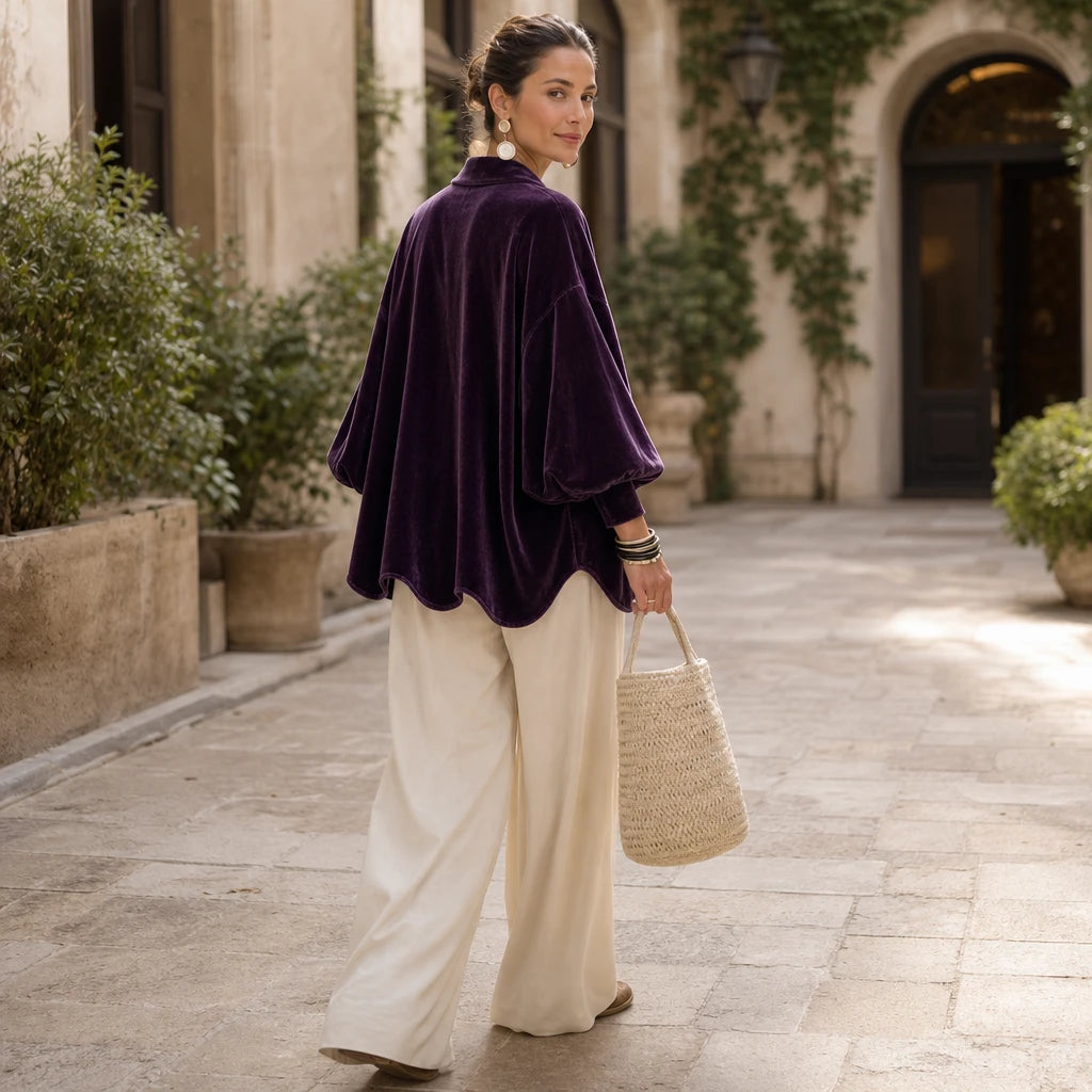 Dames Fluweel Blouse met Goudkleurige Knopen - Elegant