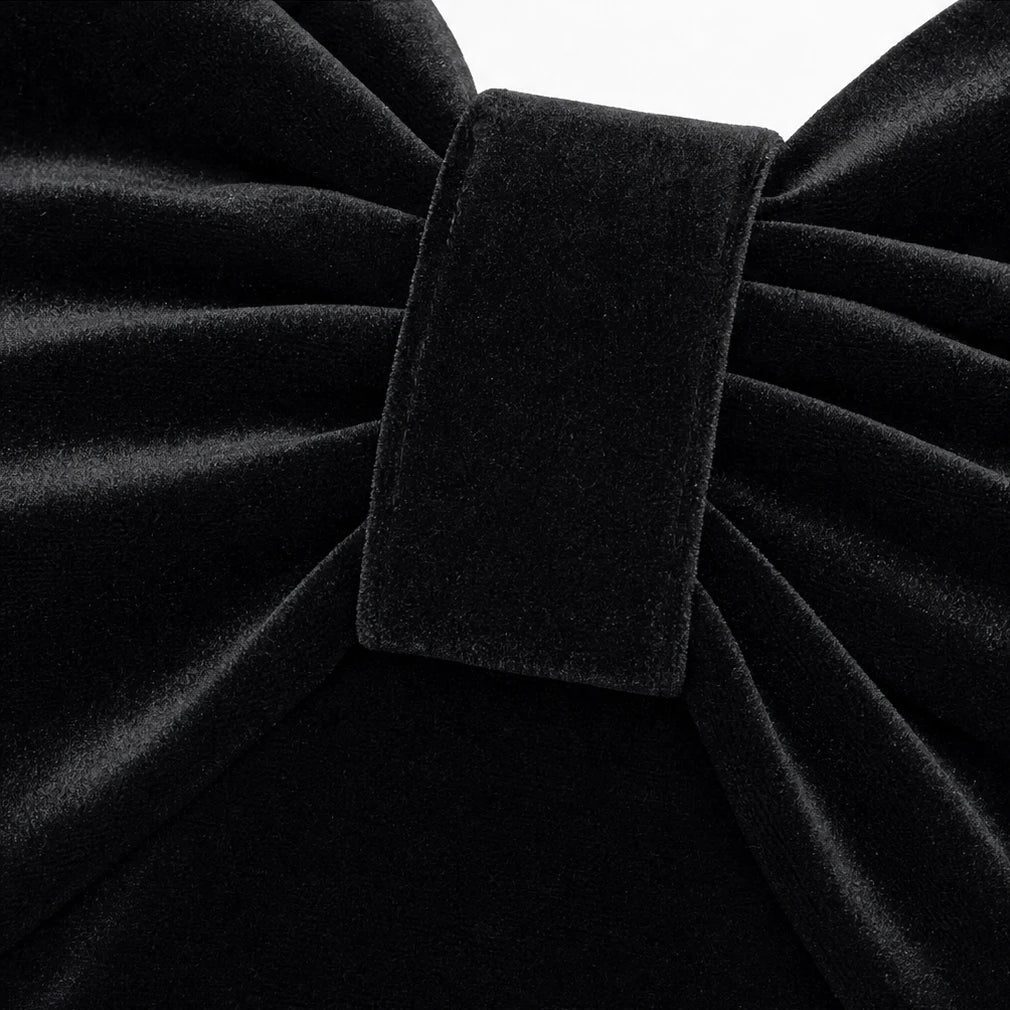 Dames Fluweel Midi Jurk met Strik - Elegante Off-Shoulder