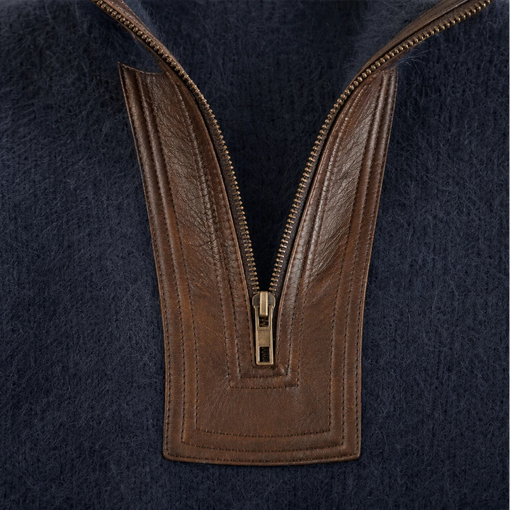 Dames Fuzzy Half-Zip Sweater - Contrast Afwerking