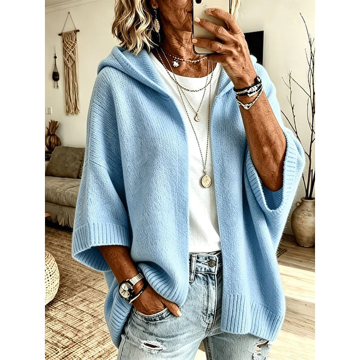 Dames Gebreide Cardigan met Kap in hemelsblauw, Comfortabele Oversized Fit