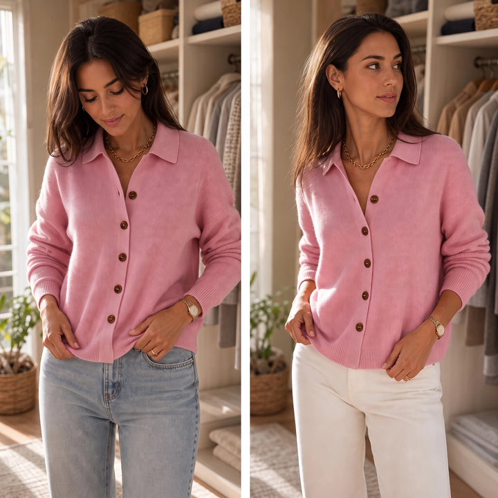 Dames Gebreide Cardigan met Omgeslagen Kraag - Casual Chic