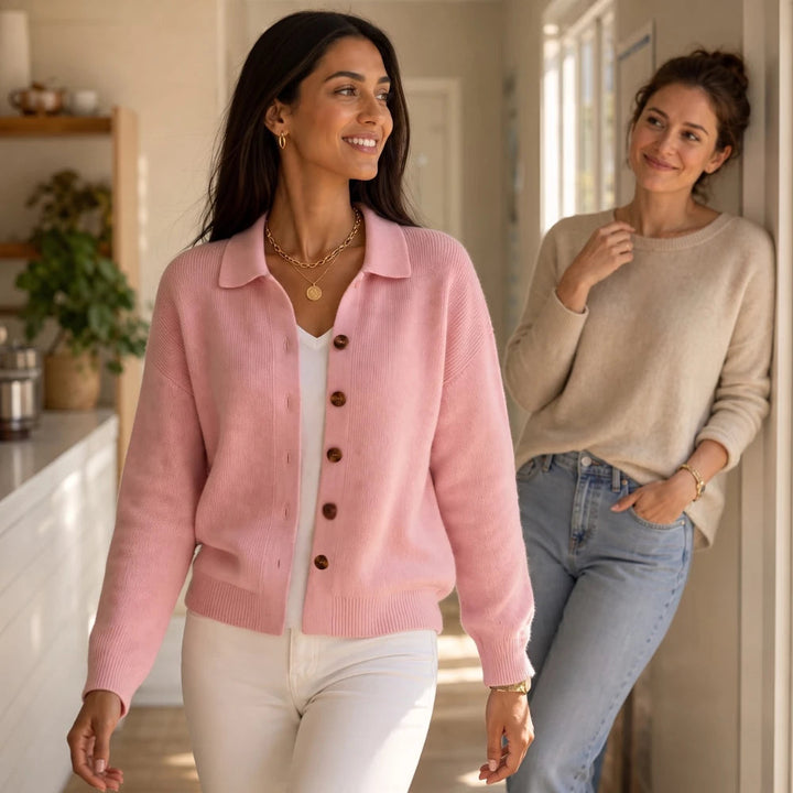 Dames Gebreide Cardigan met Omgeslagen Kraag - Casual Chic
