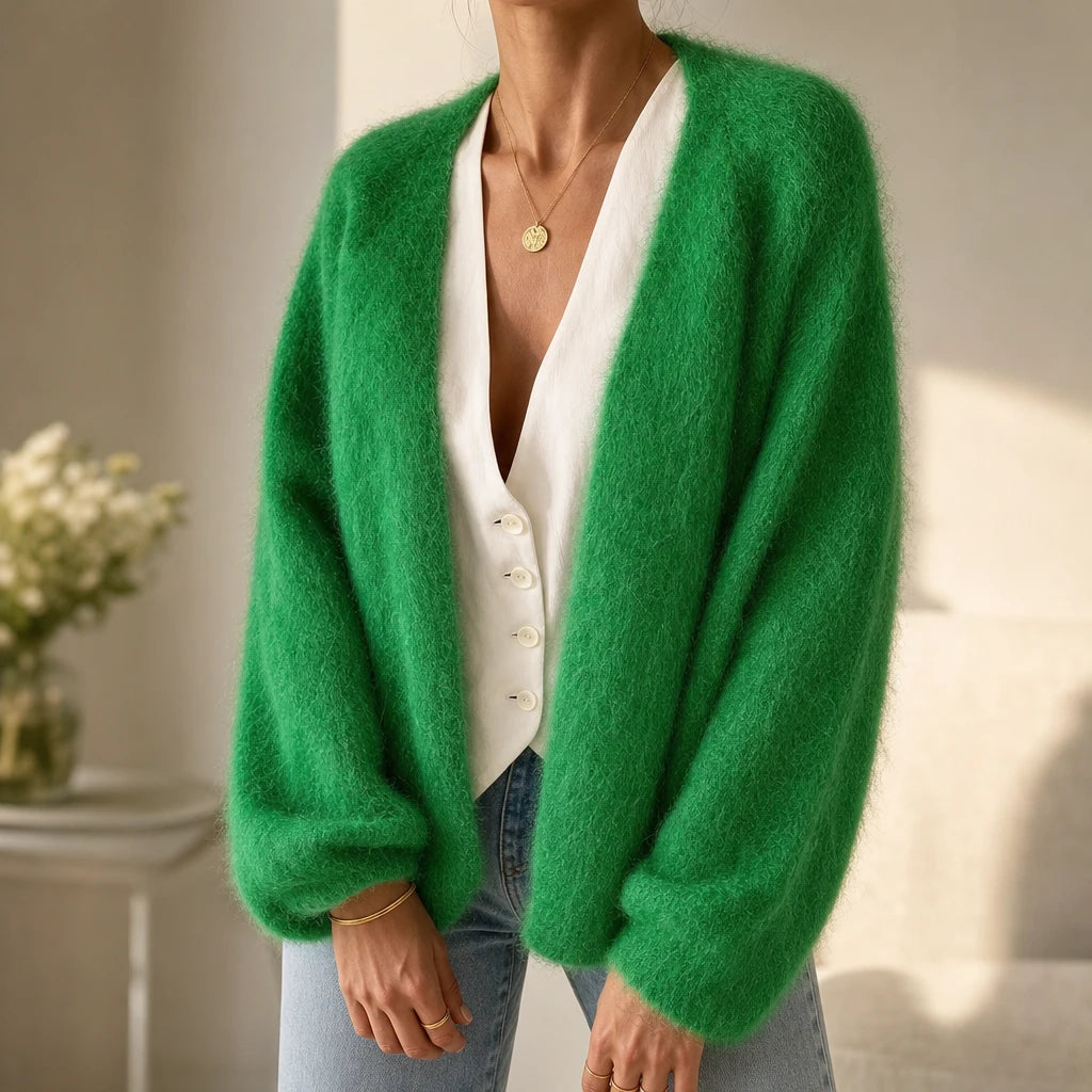 Dames Gebreide Cardigan Open - Zachte Mohair Look
