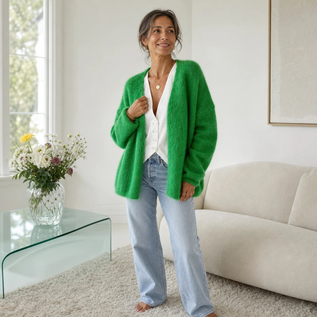 Dames Gebreide Cardigan Open - Zachte Mohair Look