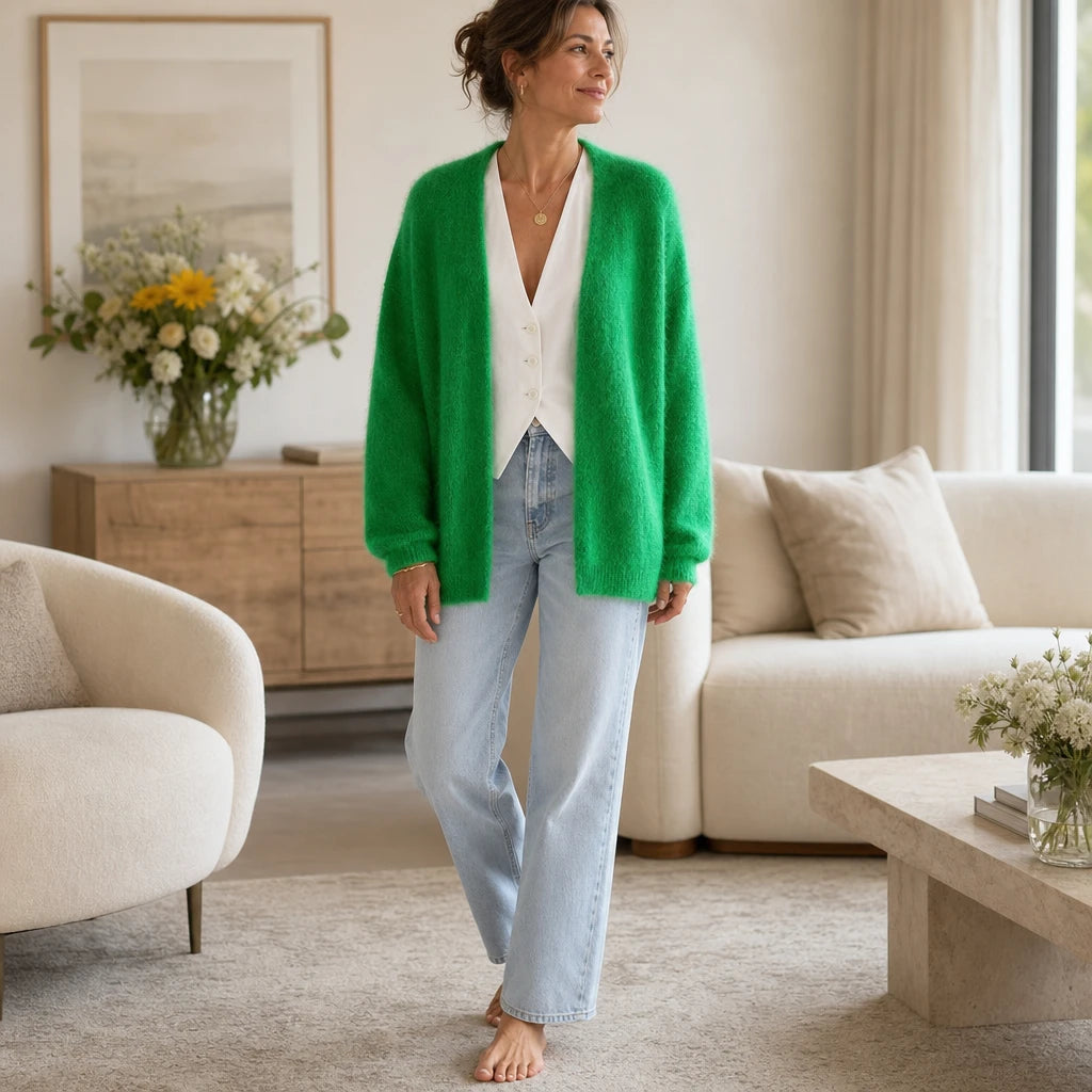 Dames Gebreide Cardigan Open - Zachte Mohair Look