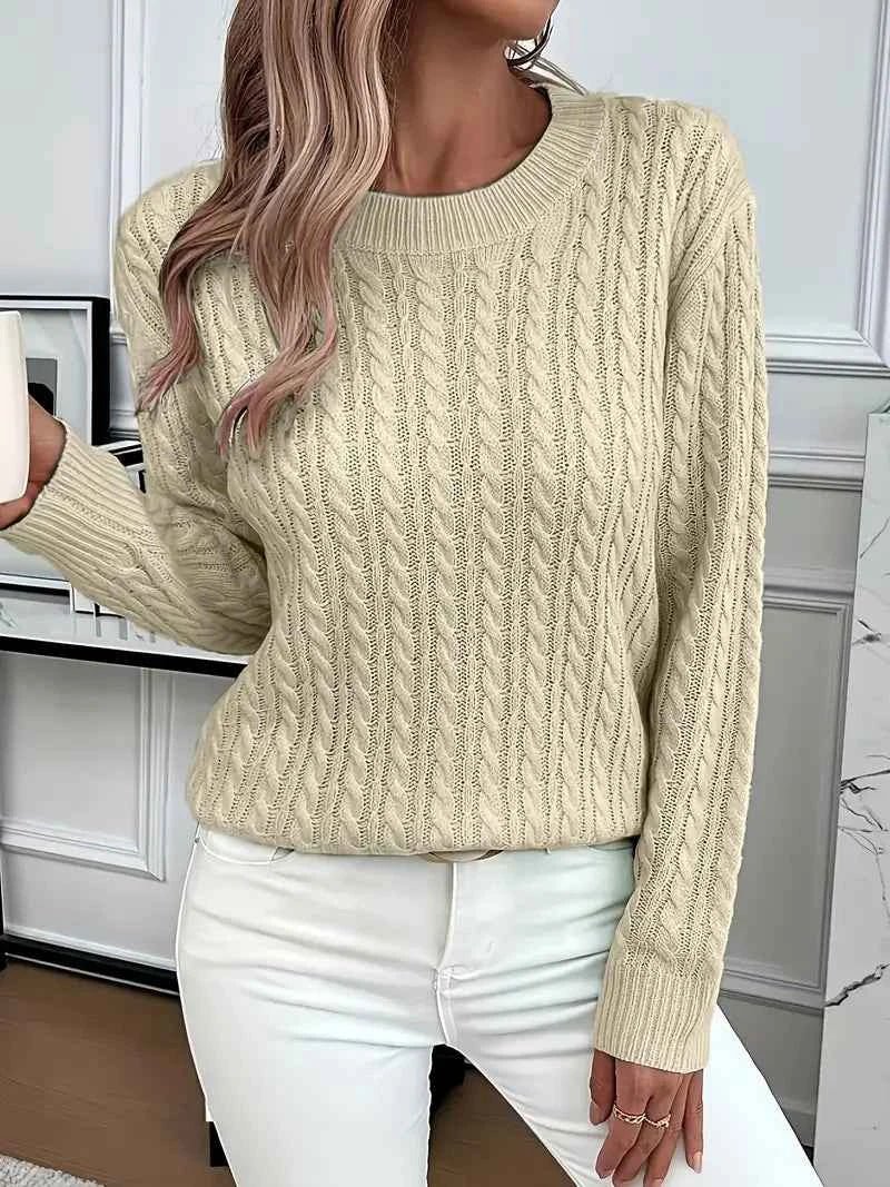 Dames Gebreide Trui met Ronde Hals - Relaxed Fit - Khaki