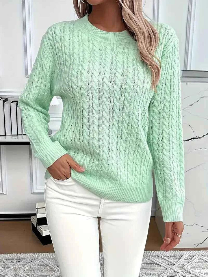 Dames Gebreide Trui met Ronde Hals - Relaxed Fit - Lichtgroen