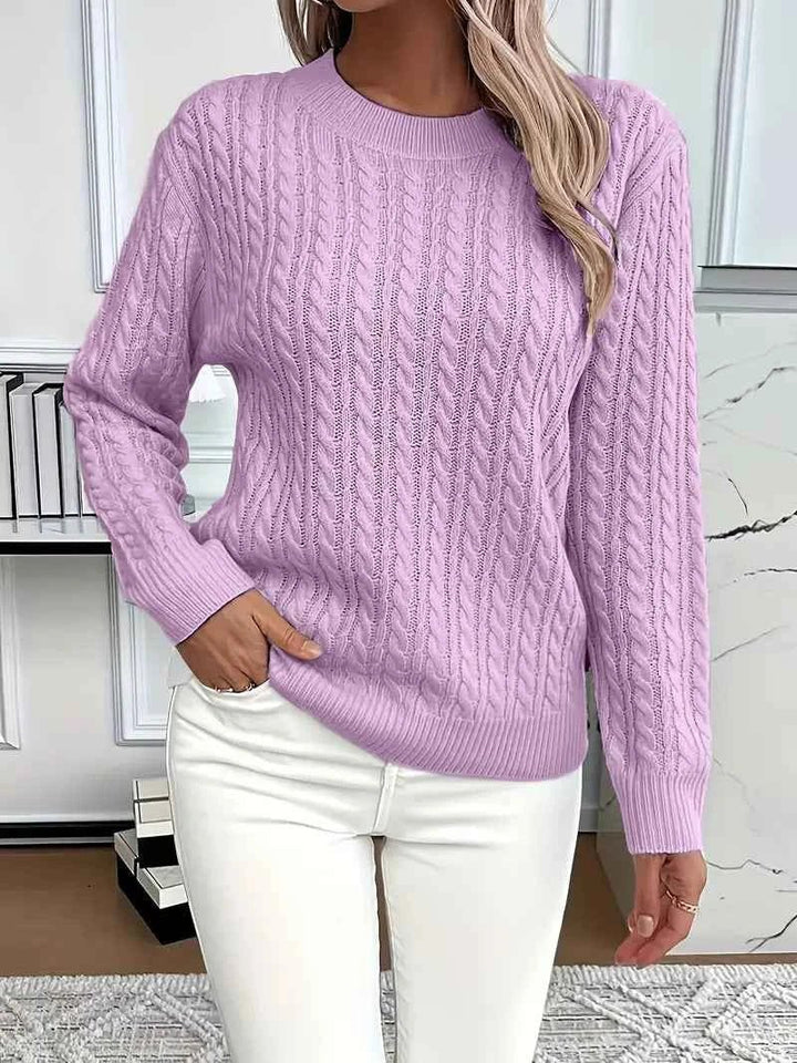 Dames Gebreide Trui met Ronde Hals - Relaxed Fit - Paars