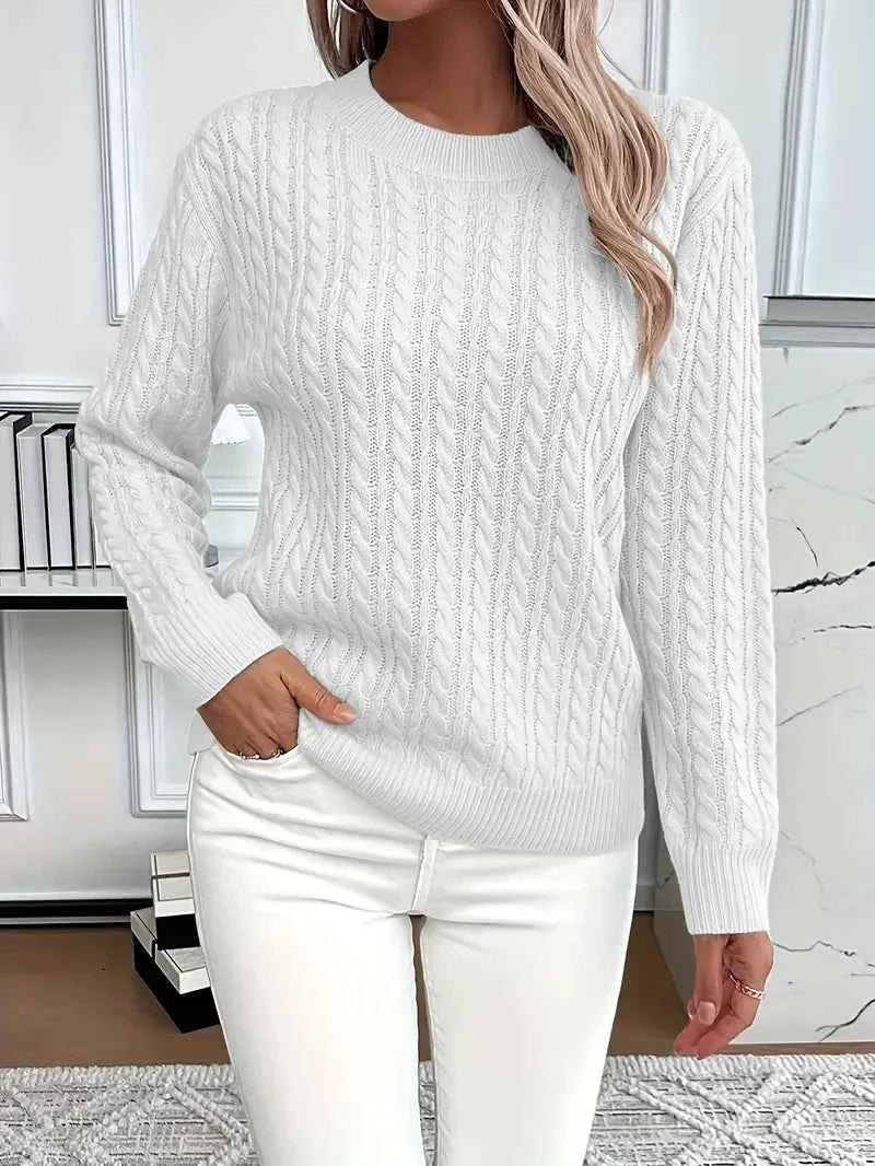 Dames Gebreide Trui met Ronde Hals - Relaxed Fit - Wit