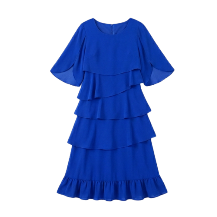 Dames Gelaagde Ruffle Midi Jurk - Elegant - Blauw
