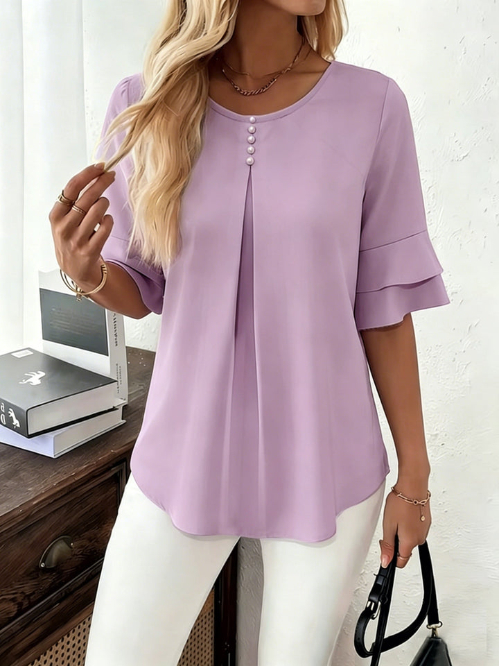 Dames Geplooide Blouse met Uitlopende Mouwen in lichtpaars, Elegant