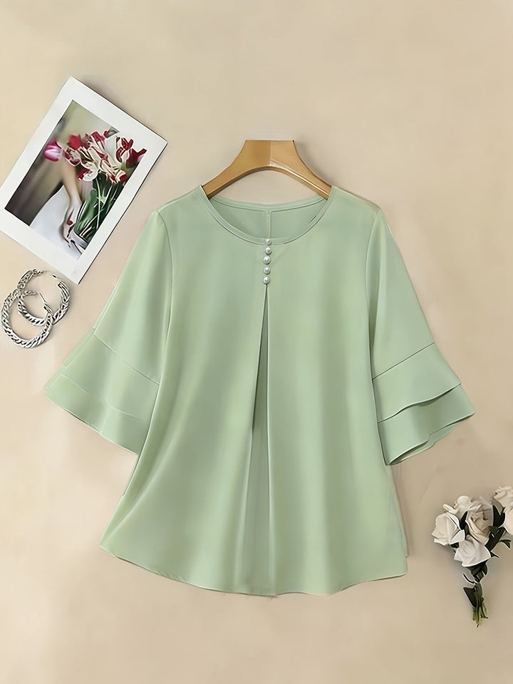 Dames Geplooide Blouse met Uitlopende Mouwen - Elegant