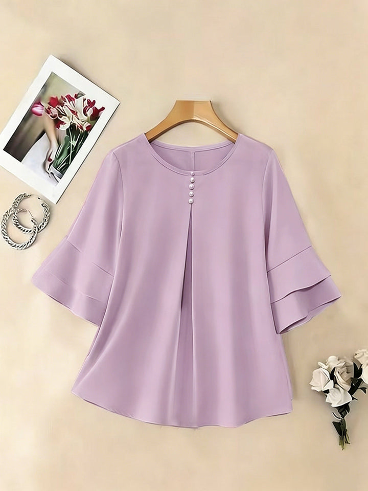 Dames Geplooide Blouse met Uitlopende Mouwen - Elegant