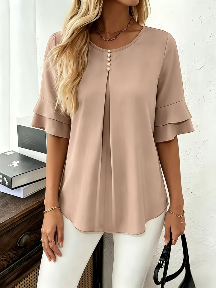 Dames Geplooide Blouse met Uitlopende Mouwen - Elegant