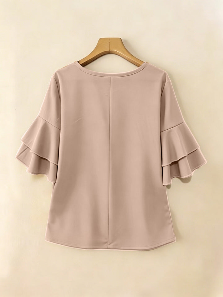 Dames Geplooide Blouse met Uitlopende Mouwen - Elegant