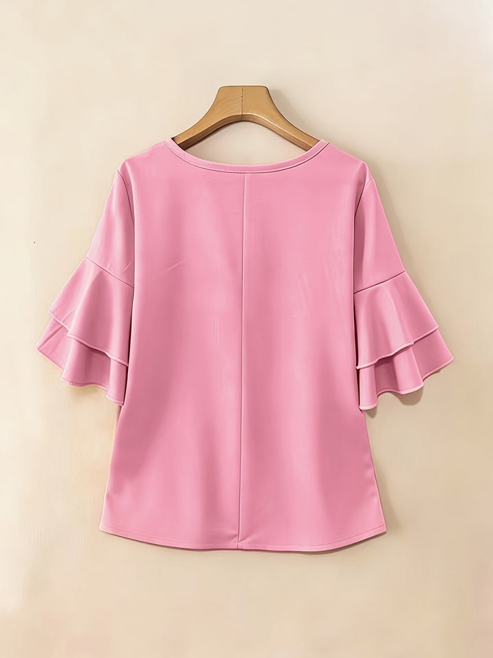 Dames Geplooide Blouse met Uitlopende Mouwen - Elegant