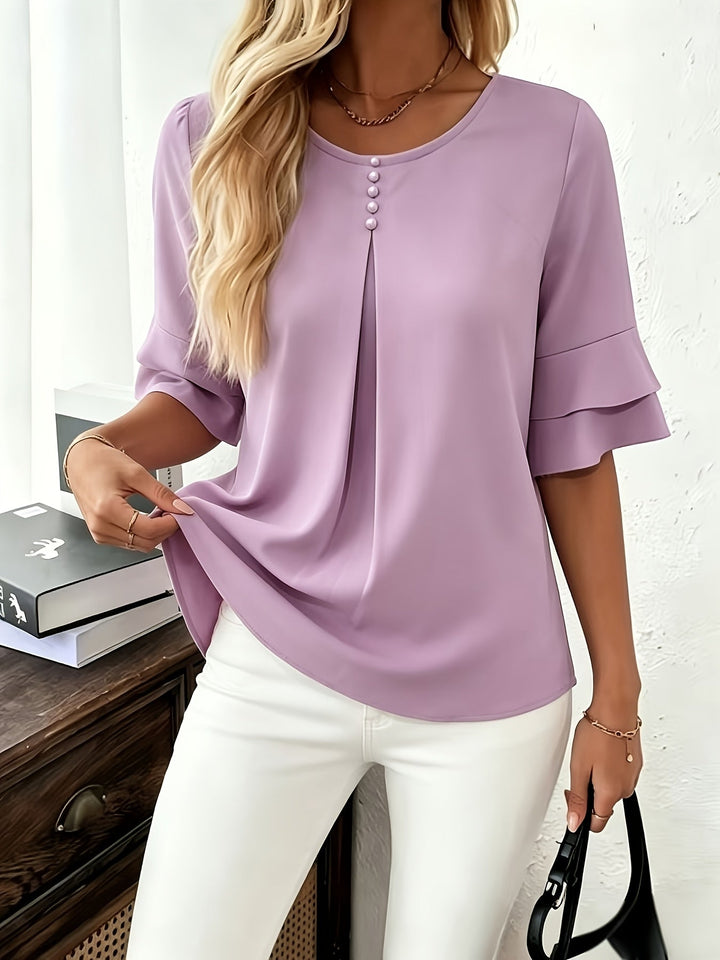 Dames Geplooide Blouse met Uitlopende Mouwen - Elegant