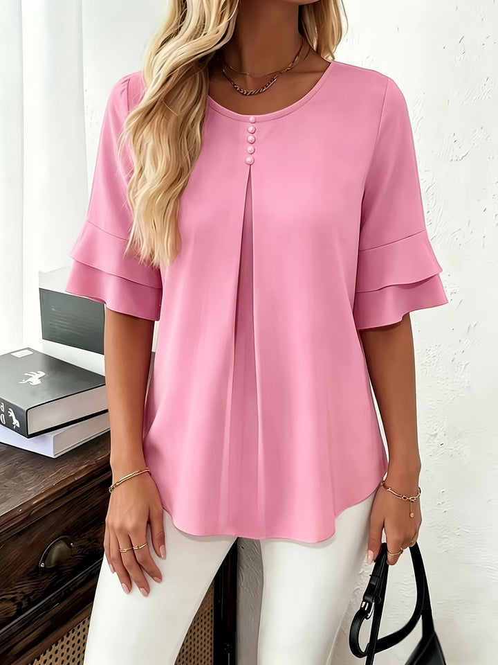Dames Geplooide Blouse met Uitlopende Mouwen - Elegant