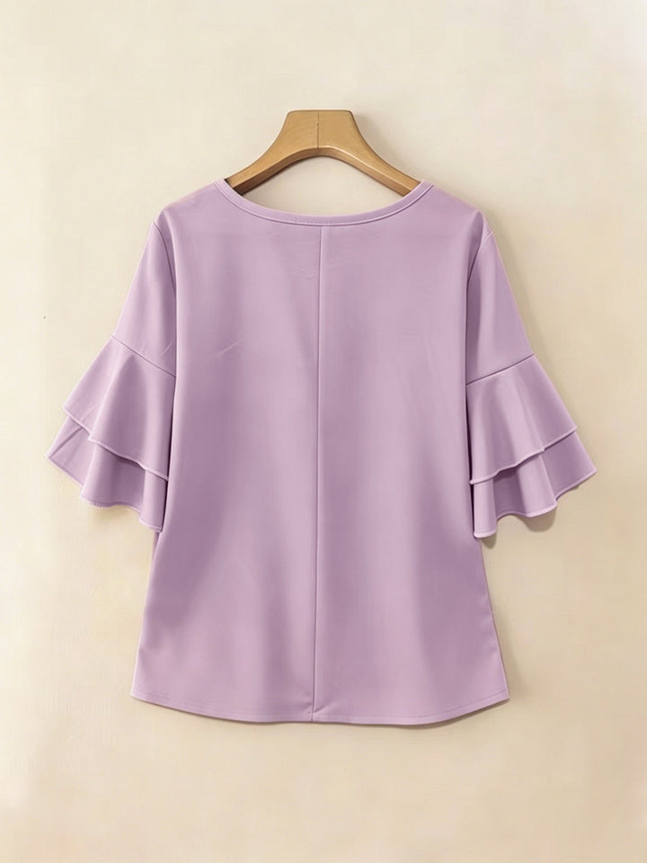 Dames Geplooide Blouse met Uitlopende Mouwen - Elegant