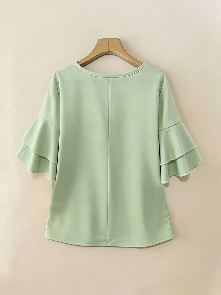 Dames Geplooide Blouse met Uitlopende Mouwen - Elegant