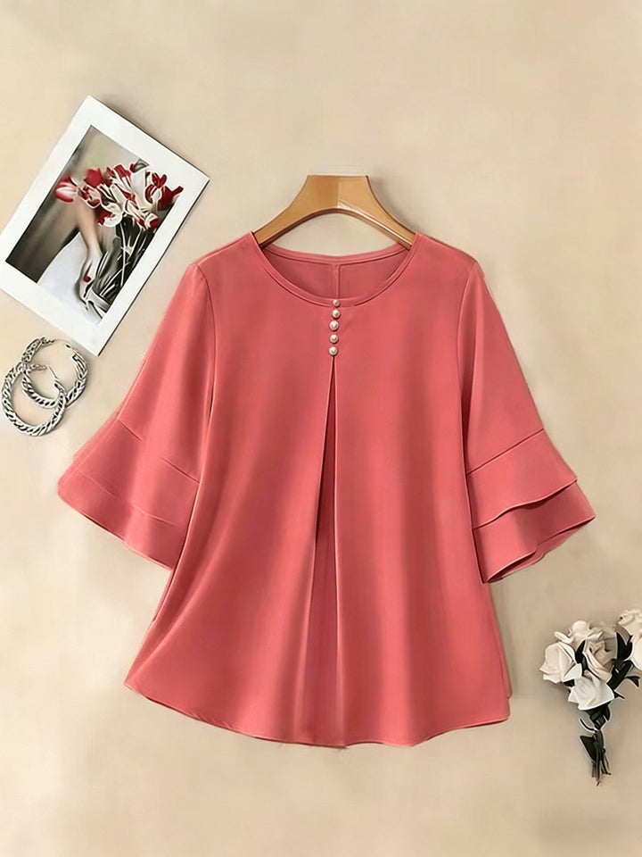 Dames Geplooide Blouse met Uitlopende Mouwen - Elegant