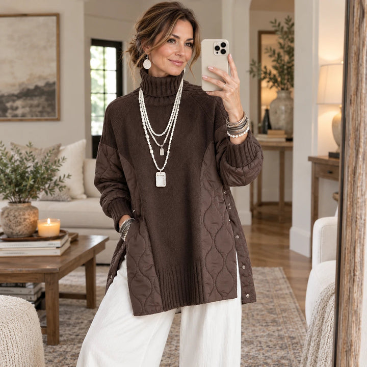 Dames Gequilteerde Coltrui - Casual Longline Pullover
