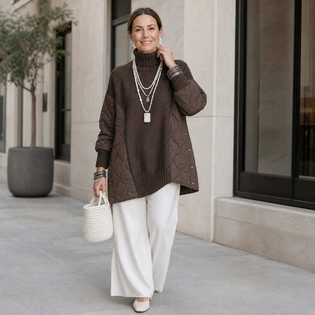 Dames Gequilteerde Coltrui - Casual Longline Pullover