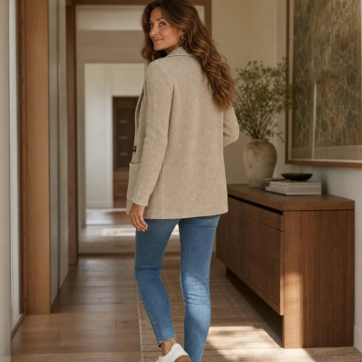 Dames Geribbelde Dubbelrij Cardigan - Klassieke Werkstijl
