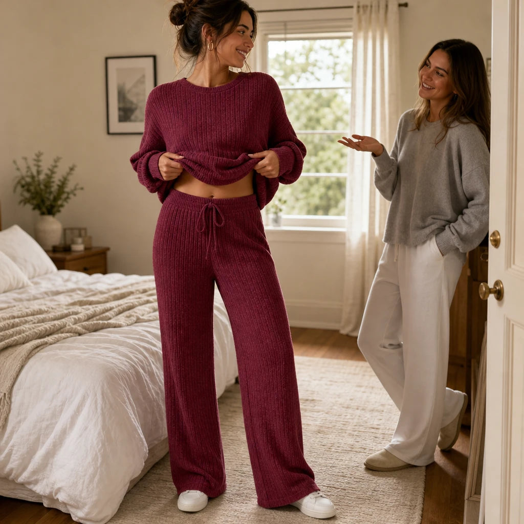 Dames Geribd Loungewear Set - Comfortabel Thuiskleding