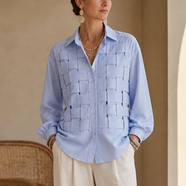 Dames geruite blouse lange mouwen in lichtblauw, Relaxed fit