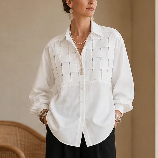 Dames geruite blouse lange mouwen in wit, Relaxed fit