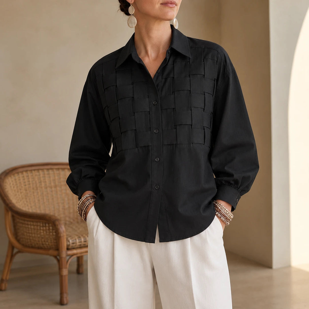 Dames geruite blouse lange mouwen in zwart, Relaxed fit