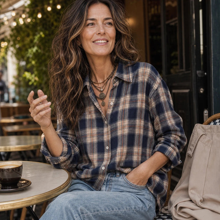 Dames Geruite Blouse met Knopen - Casual Oversized Fit