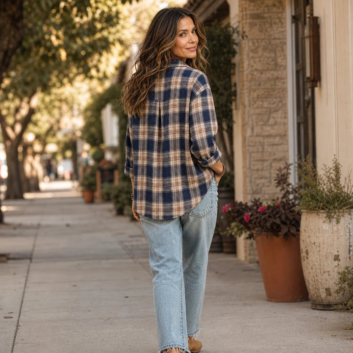 Dames Geruite Blouse met Knopen - Casual Oversized Fit