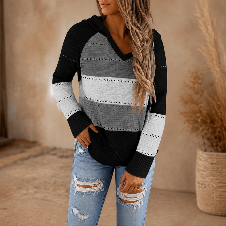 Dames Gestreepte Hollow-Knit Hoodie in grijs, Relaxed Fit