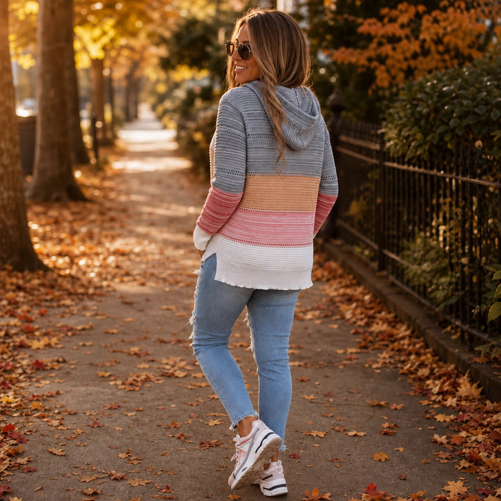 Dames Gestreepte Hollow-Knit Hoodie - Relaxed Fit