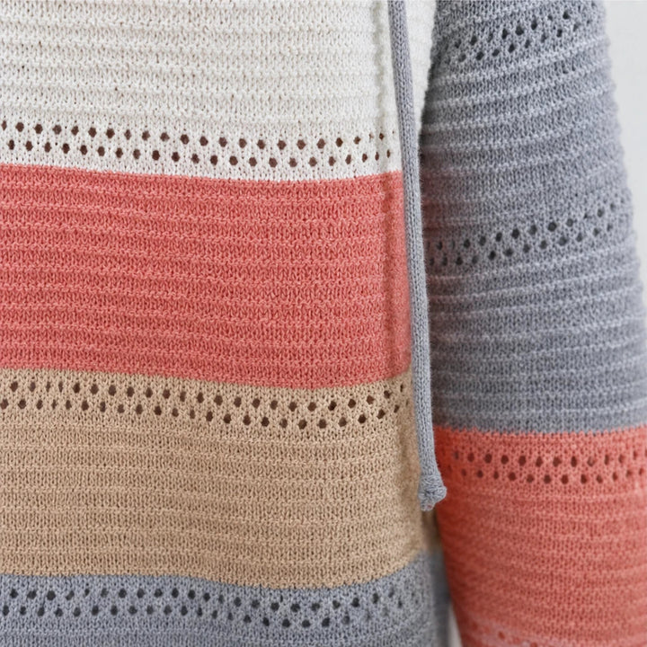 Dames Gestreepte Hollow-Knit Hoodie - Relaxed Fit