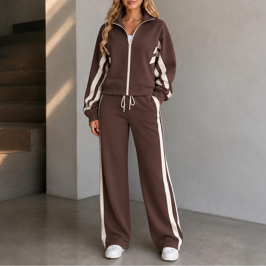 Dames Gestreepte Loungewear Set in bruin, Comfortabel Tweedelig
