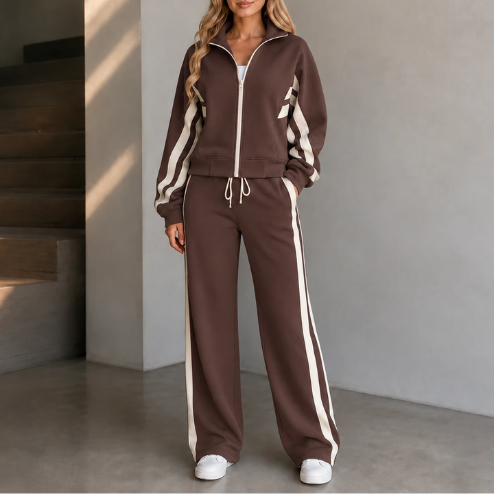 Dames Gestreepte Loungewear Set in bruin, Comfortabel Tweedelig